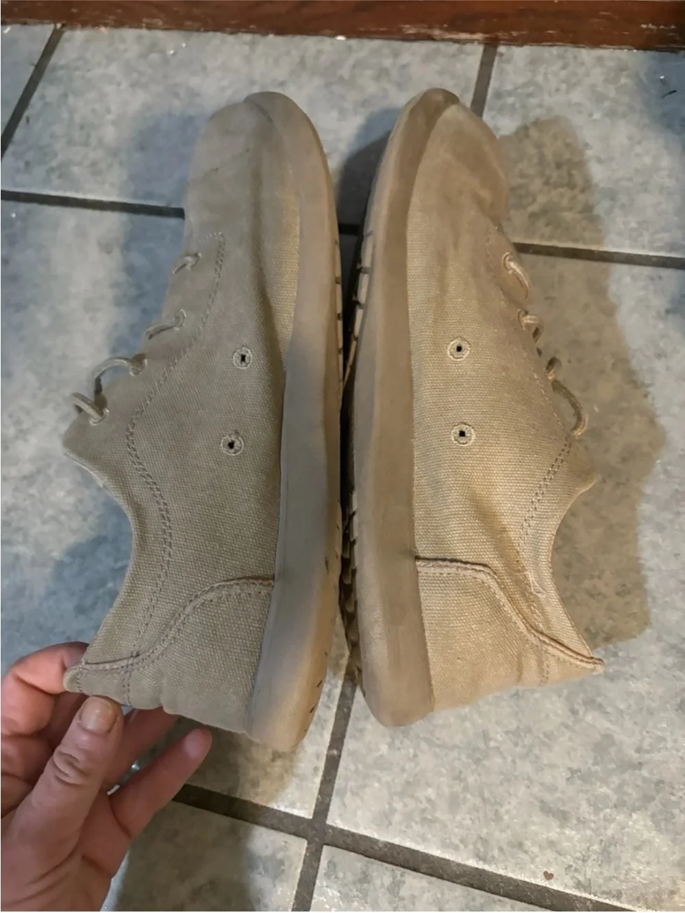Crocs Venture Canvas Khaki Leather Sneaker Shoes - Men's 10